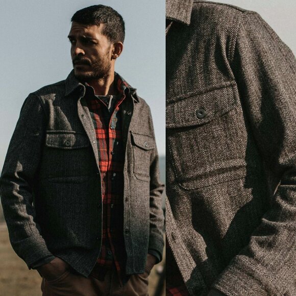 Taylor Stitch Explorer Shirt Coal Herringbone Grey Wool Small - Picture 1 of 8